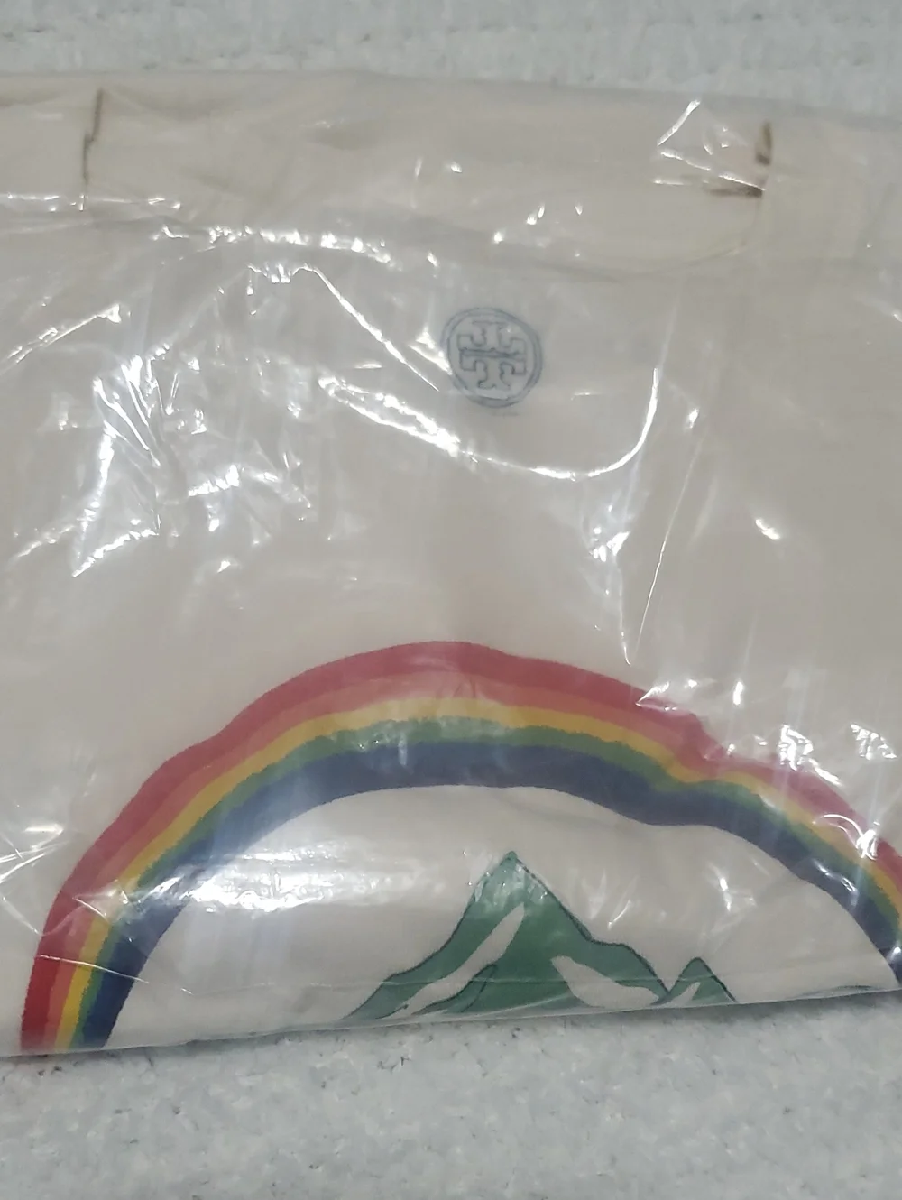Tory Burch Cream Short-Sleeve Tee with Rainbow and Mountain Graphic